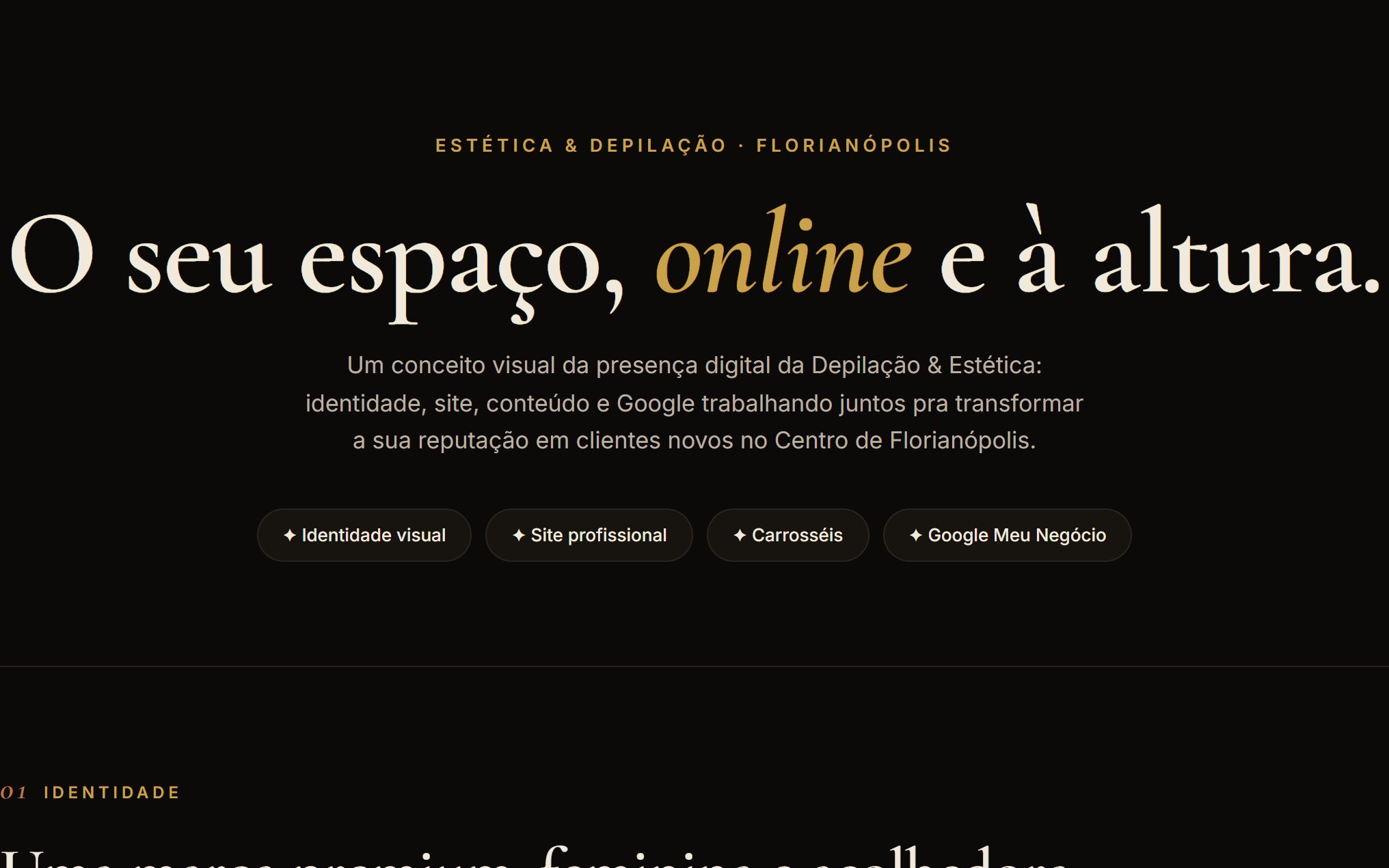 Site premium com identidade dark and gold para um espaço de estética e depilação
